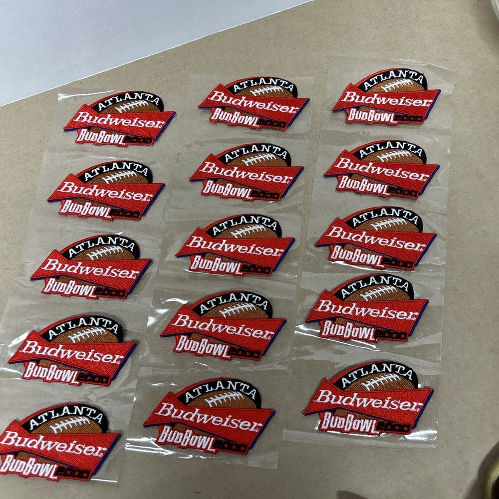 Vintage Budweiser Atlanta BudBowl Patch 2000, Bow Tie Patches, Strip Of‎ Five